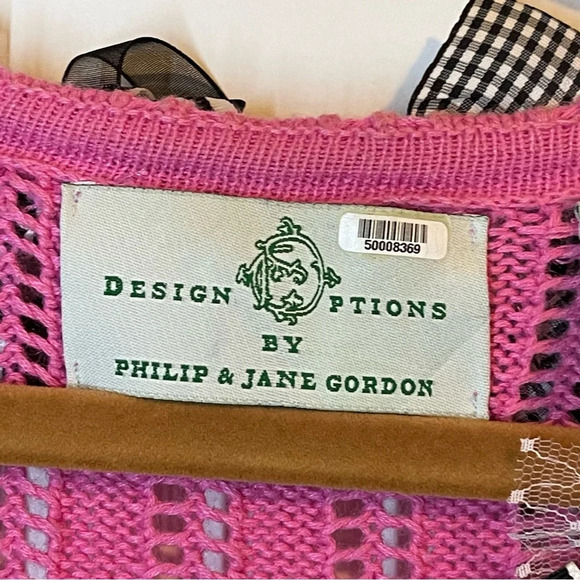 Vintage Design Options Phillip Jane Gordon bows trim cotton open knit pink M - Picture 4 of 9